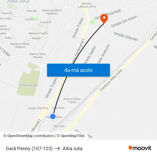 Harta de Gară Penny către Alba Iulia