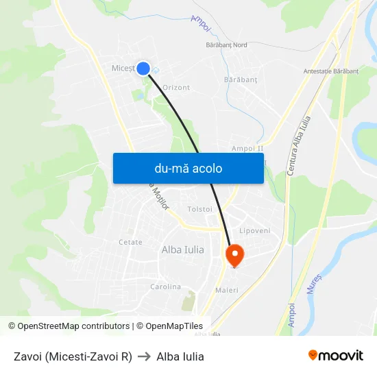Harta de Zavoi (Micesti-Zavoi R) către Alba Iulia