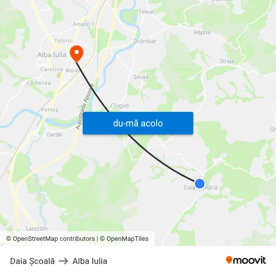 Harta de Daia Școală către Alba Iulia