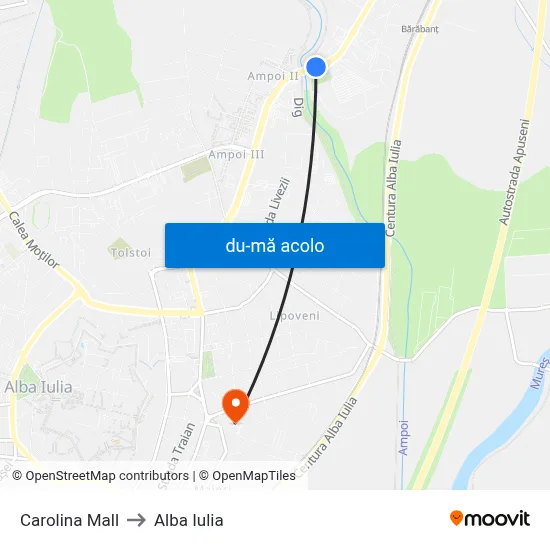 Harta de Carolina Mall către Alba Iulia
