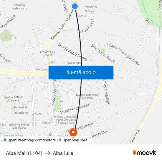 Harta de Alba Mall (L104) către Alba Iulia