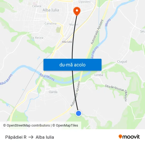 Harta de Păpădiei R către Alba Iulia