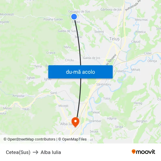 Harta de Cetea(Sus) către Alba Iulia
