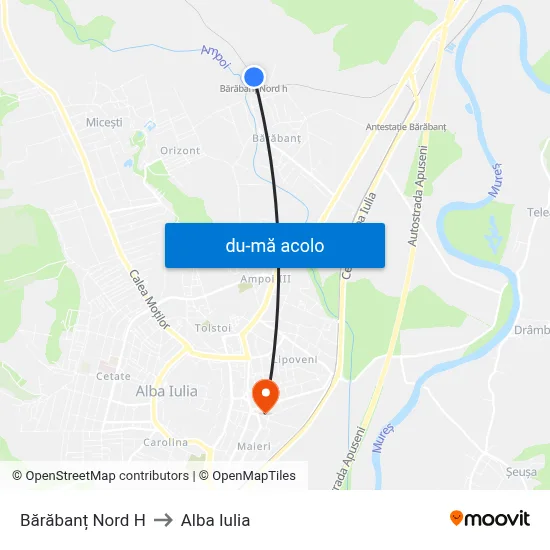 Harta de Bărăbanț Nord H către Alba Iulia