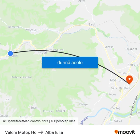 Harta de Văleni Meteș Hc către Alba Iulia