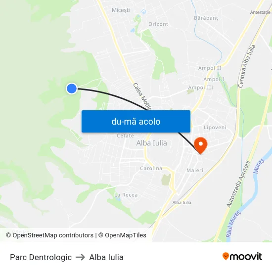Harta de Parc Dentrologic către Alba Iulia