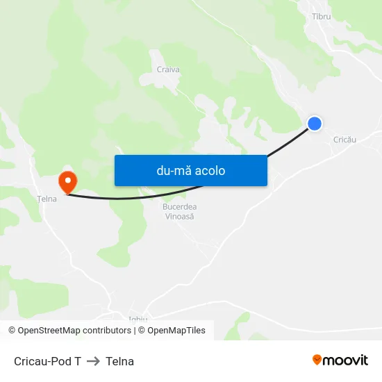 Harta de Cricau-Pod T către Telna