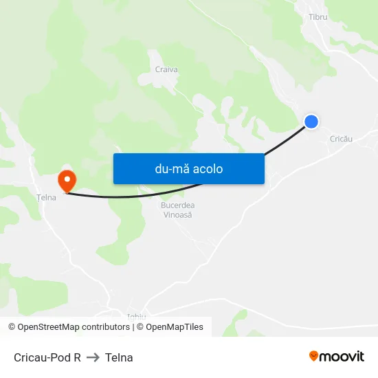 Harta de Cricau-Pod R către Telna