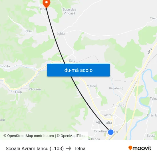 Harta de Scoala Avram Iancu (L103) către Telna