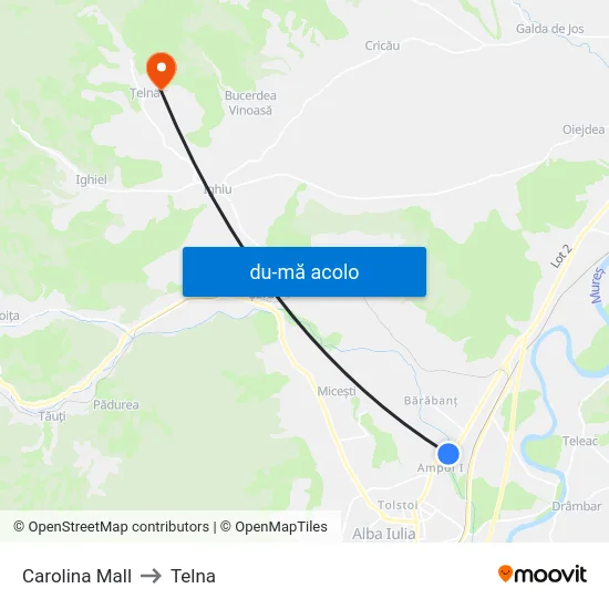 Harta de Carolina Mall către Telna