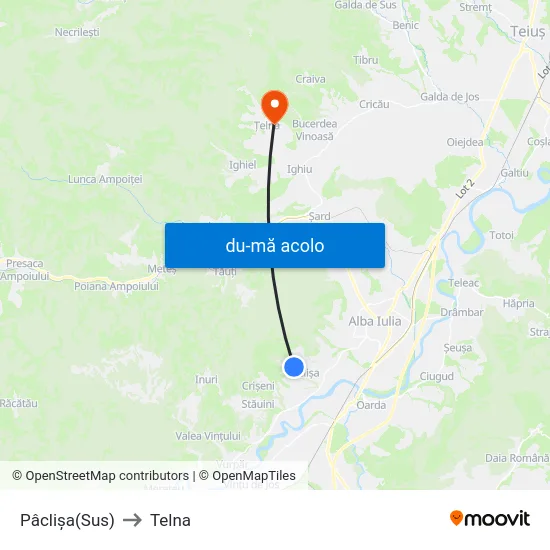 Harta de Pâclișa(Sus) către Telna