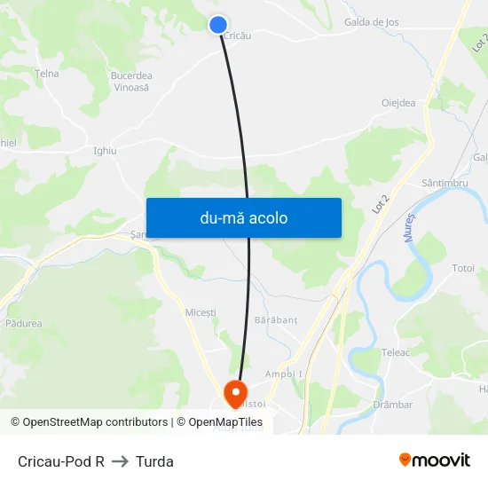 Harta de Cricau-Pod R către Turda