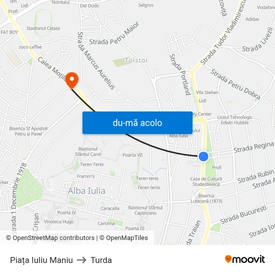 Harta de Piața Iuliu Maniu către Turda