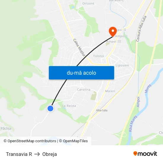 Harta de Transavia R către Obreja