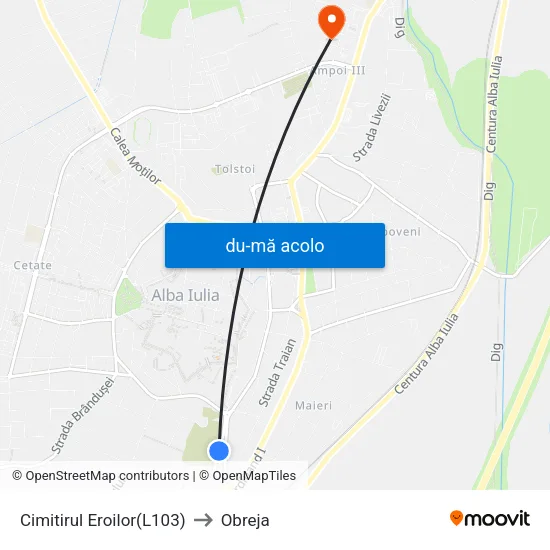 Harta de Cimitirul Eroilor(L103) către Obreja