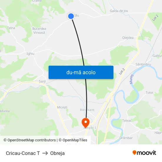 Harta de Cricau-Conac T către Obreja