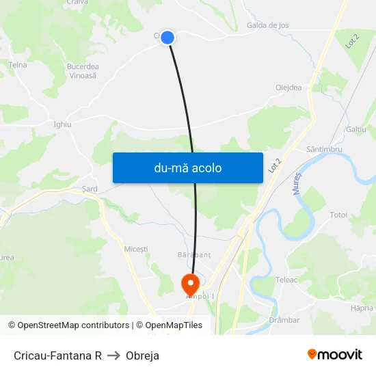 Harta de Cricau-Fantana R către Obreja