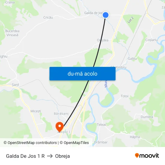 Harta de Galda De Jos 1 R către Obreja