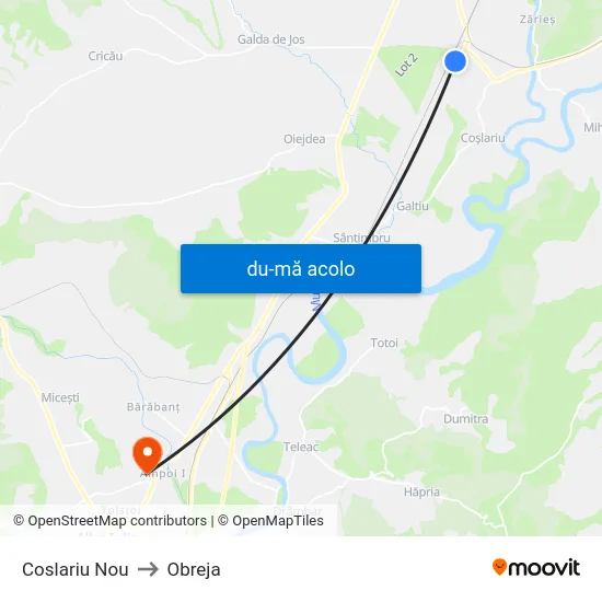 Harta de Coslariu Nou către Obreja