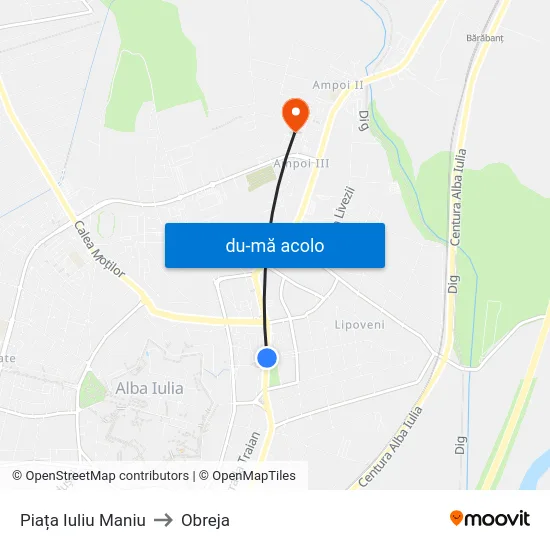 Harta de Piața Iuliu Maniu către Obreja