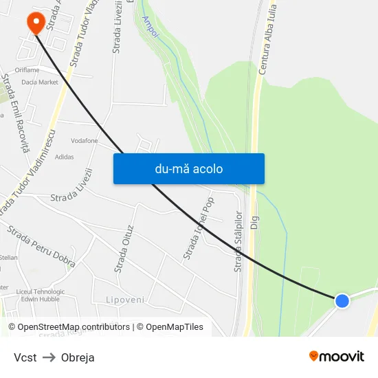Harta de Vcst către Obreja