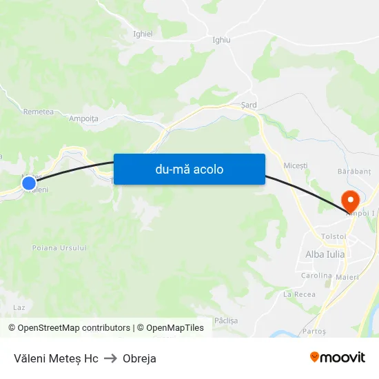 Harta de Văleni Meteș Hc către Obreja