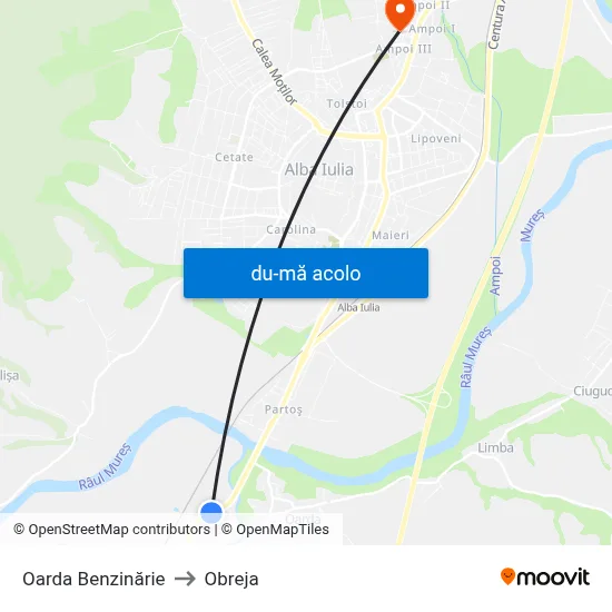 Harta de Oarda  Benzinărie către Obreja