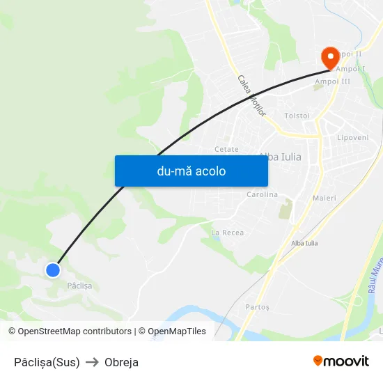 Harta de Pâclișa(Sus) către Obreja