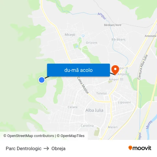 Harta de Parc Dentrologic către Obreja