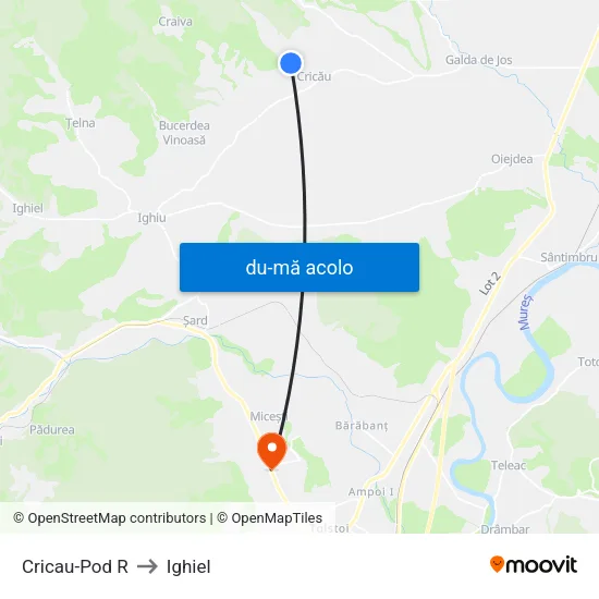 Harta de Cricau-Pod R către Ighiel