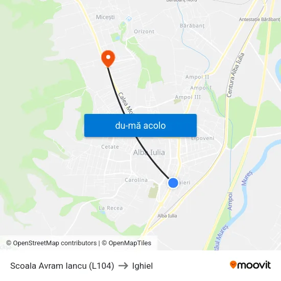 Harta de Scoala Avram Iancu (L104) către Ighiel