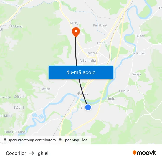 Harta de Cocorilor către Ighiel