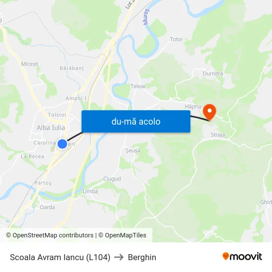 Harta de Scoala Avram Iancu (L104) către Berghin