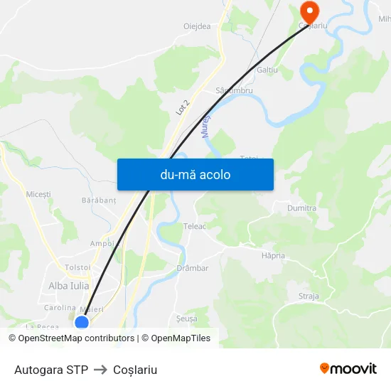 Harta de Autogara STP către Coşlariu