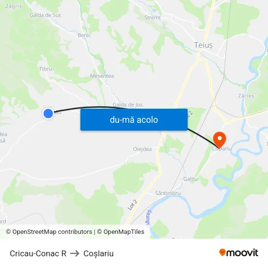 Harta de Cricau-Conac R către Coşlariu