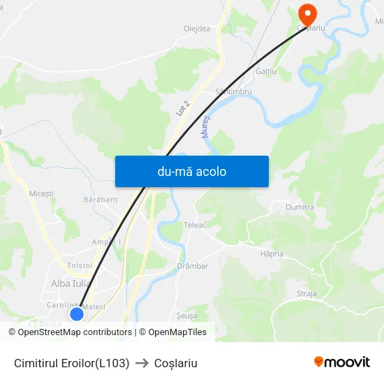 Harta de Cimitirul Eroilor(L103) către Coşlariu