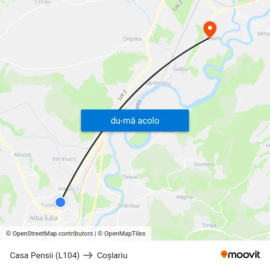 Harta de Casa Pensii (L104) către Coşlariu