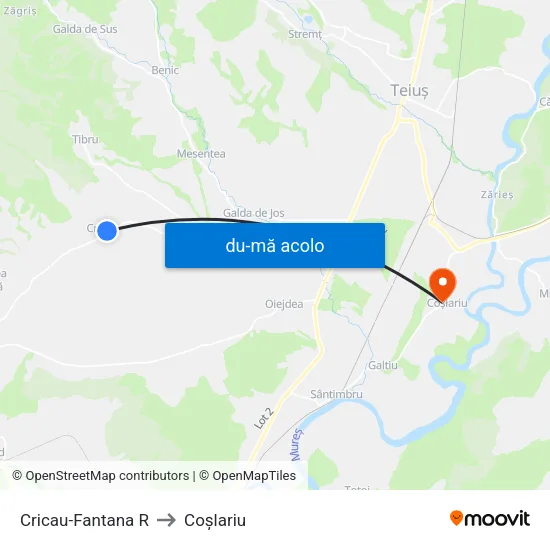 Harta de Cricau-Fantana R către Coşlariu