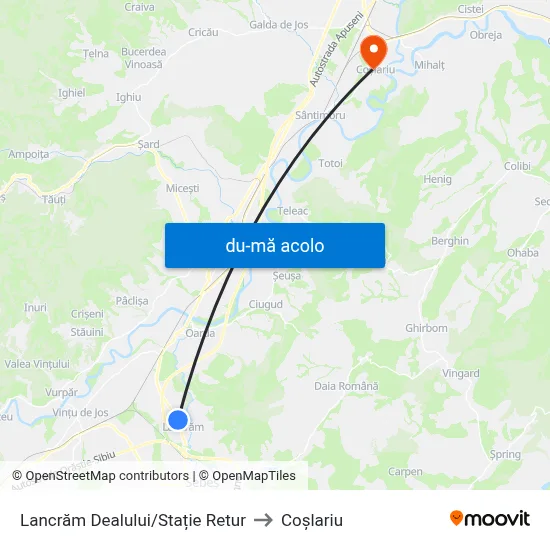 Harta de Lancrăm Dealului/Stație Retur către Coşlariu