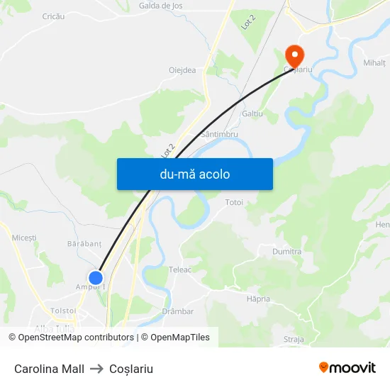 Harta de Carolina Mall către Coşlariu
