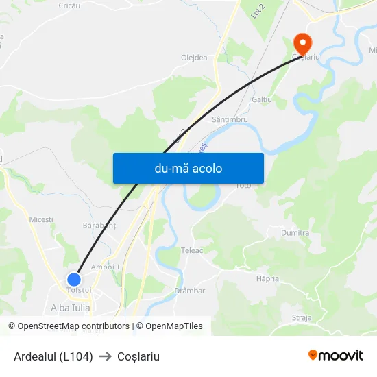 Harta de Ardealul (L104) către Coşlariu