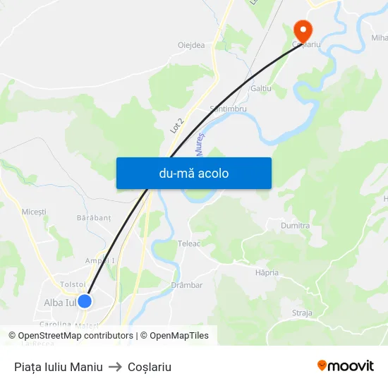 Harta de Piața Iuliu Maniu către Coşlariu