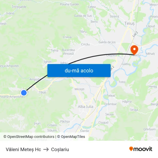 Harta de Văleni Meteș Hc către Coşlariu