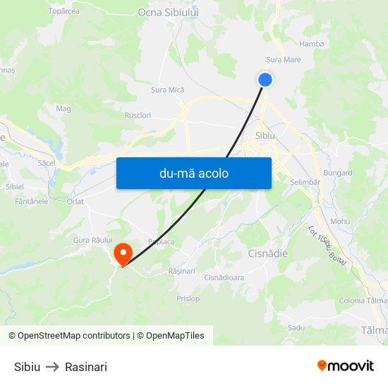 Harta de Sibiu către Rasinari