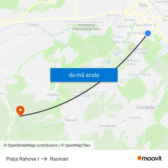 Harta de Piața Rahova I către Rasinari