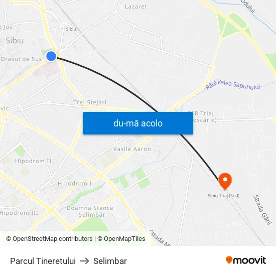 Harta de Parcul Tineretului către Selimbar