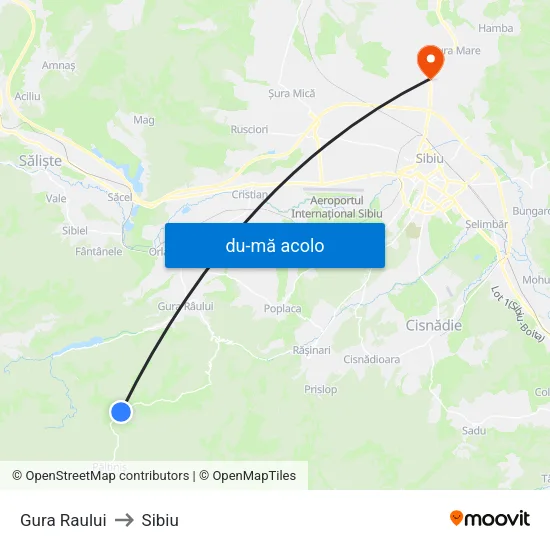 Harta de Gura Raului către Sibiu