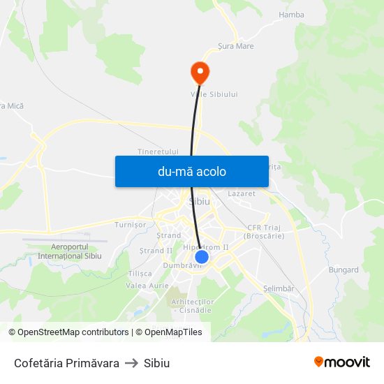 Harta de Cofetăria Primăvara către Sibiu