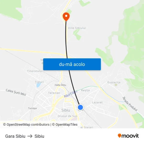 Harta de Gara Sibiu către Sibiu