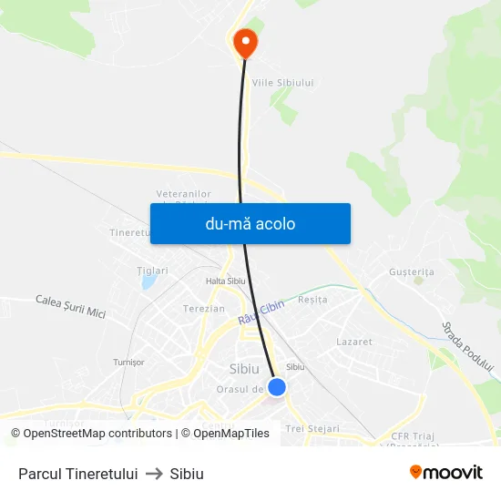 Harta de Parcul Tineretului către Sibiu